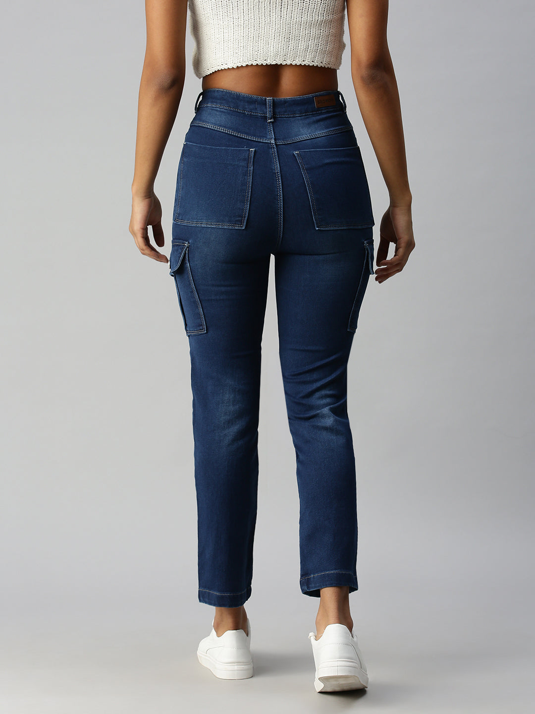 Women's Blue Solid Denim Straight Jeans