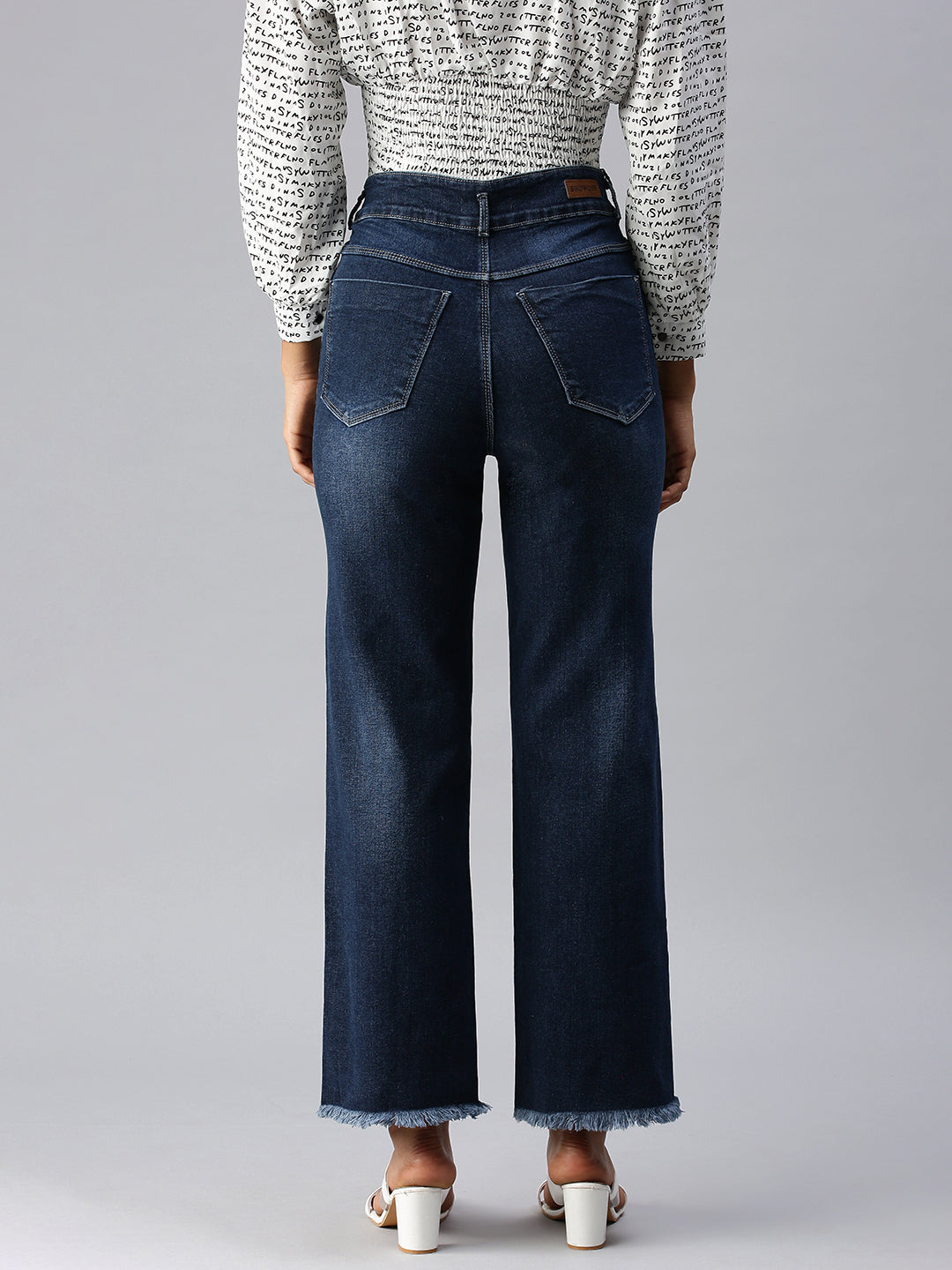 Women's Blue Wide Leg High-Rise Light Fade Cropped Stretchable Denim Jeans