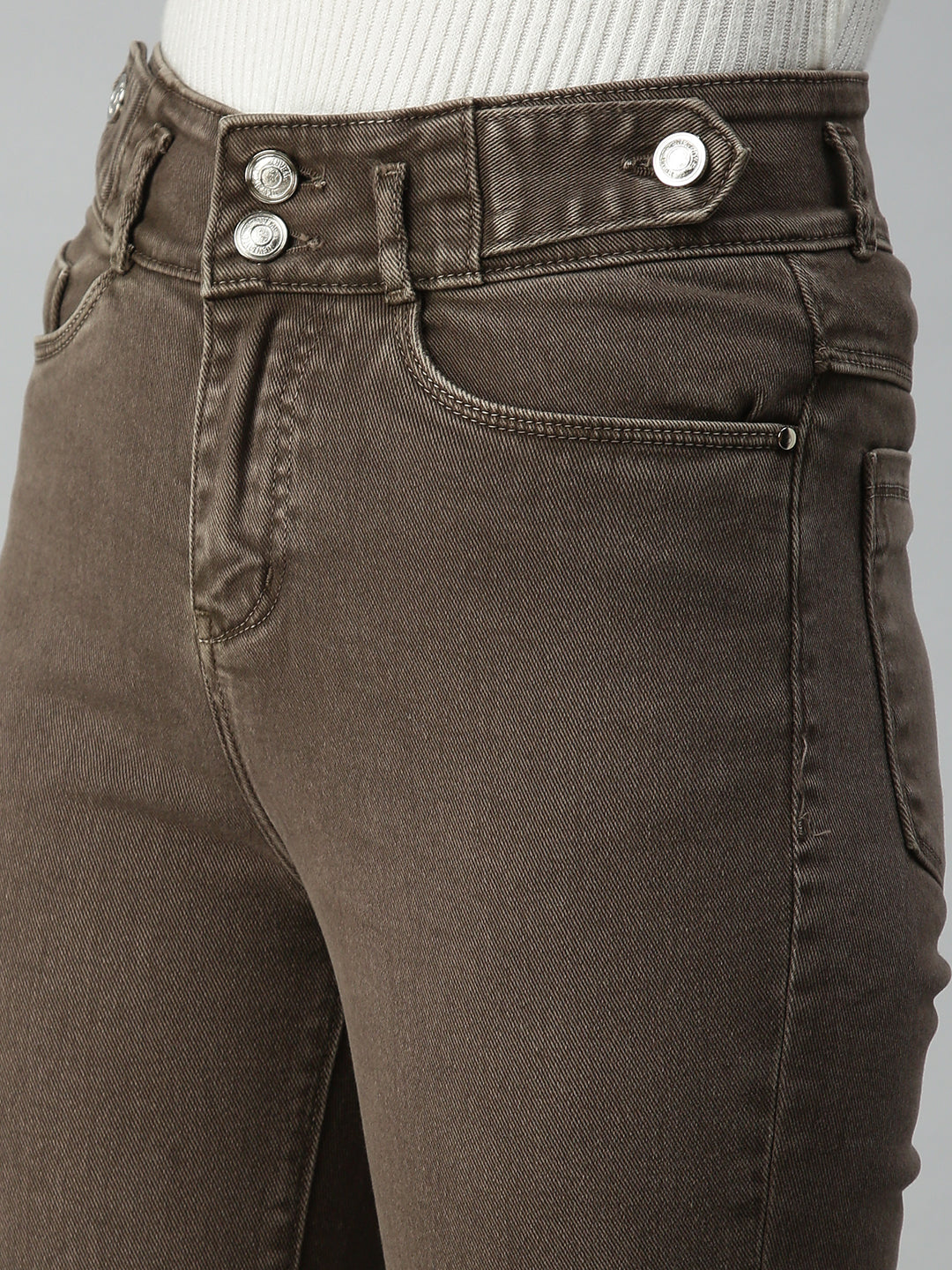 Women's Brown Solid Denim Straight Jeans