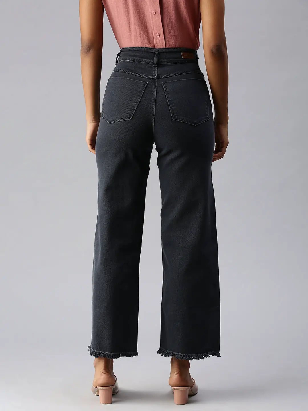 Women's Grey Wide Leg High-Rise Stretchable Denim Jeans