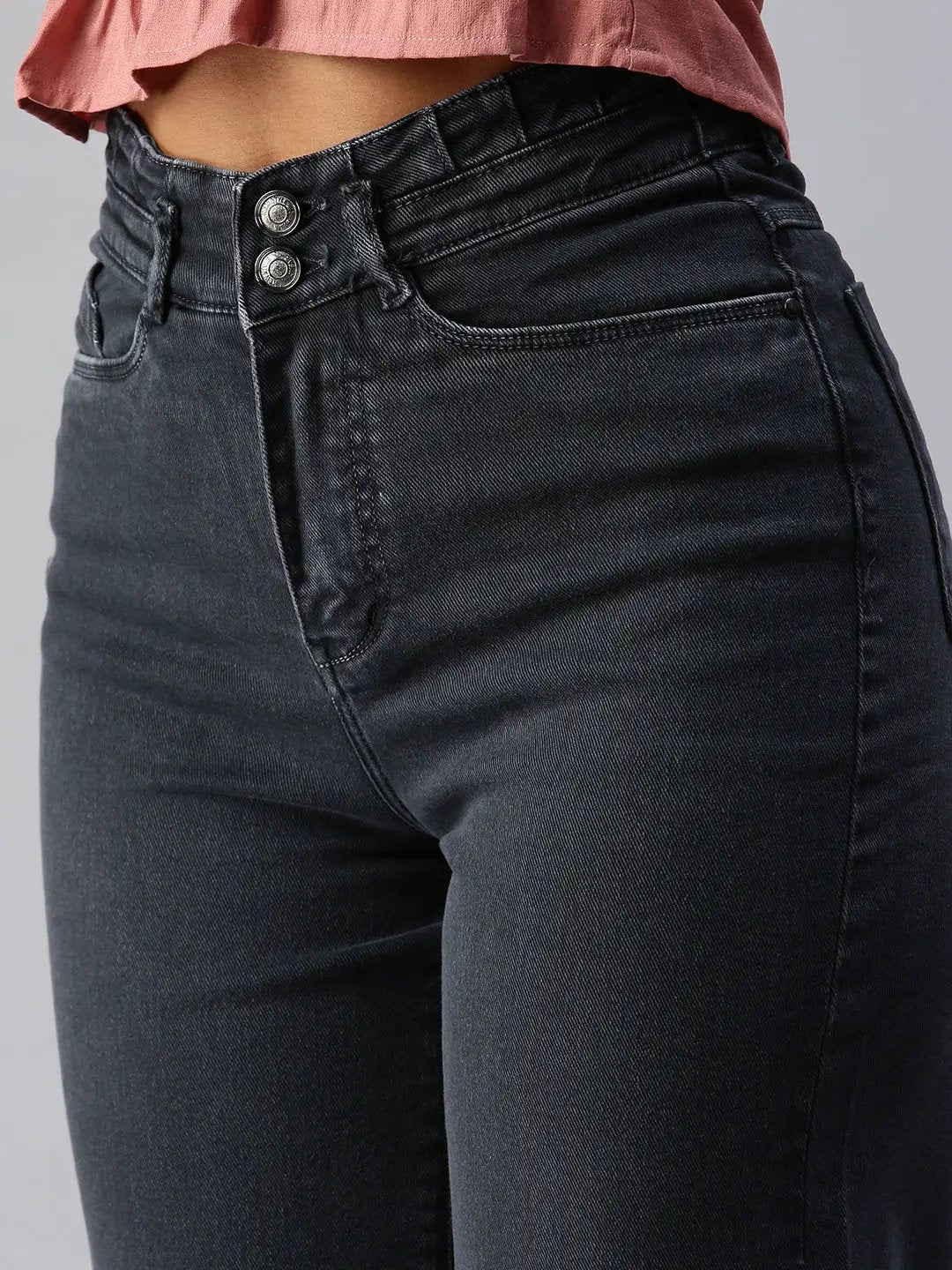 Women's Grey Wide Leg High-Rise Stretchable Denim Jeans
