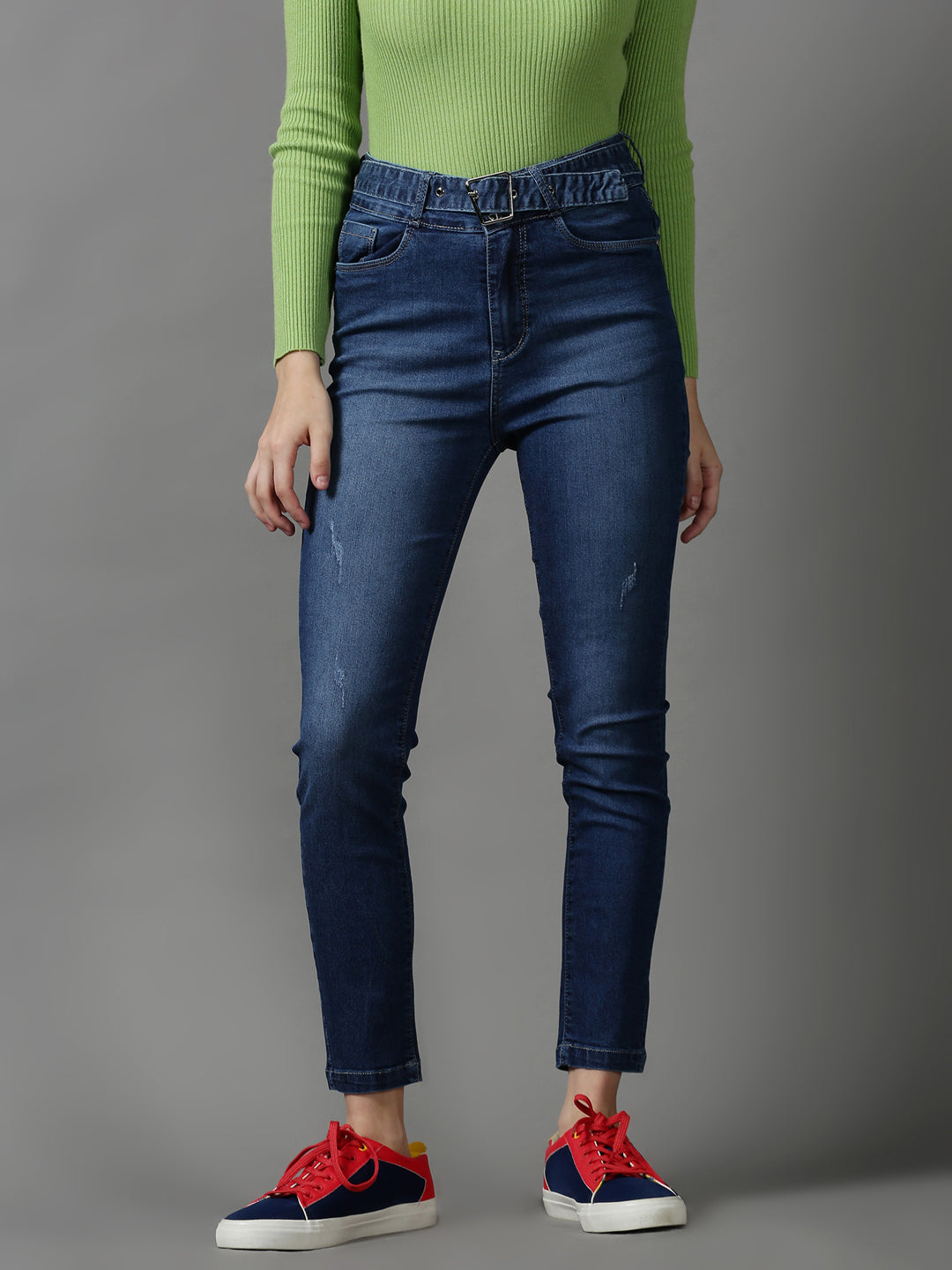 Women's Blue Solid Slim Fit Denim Jeans