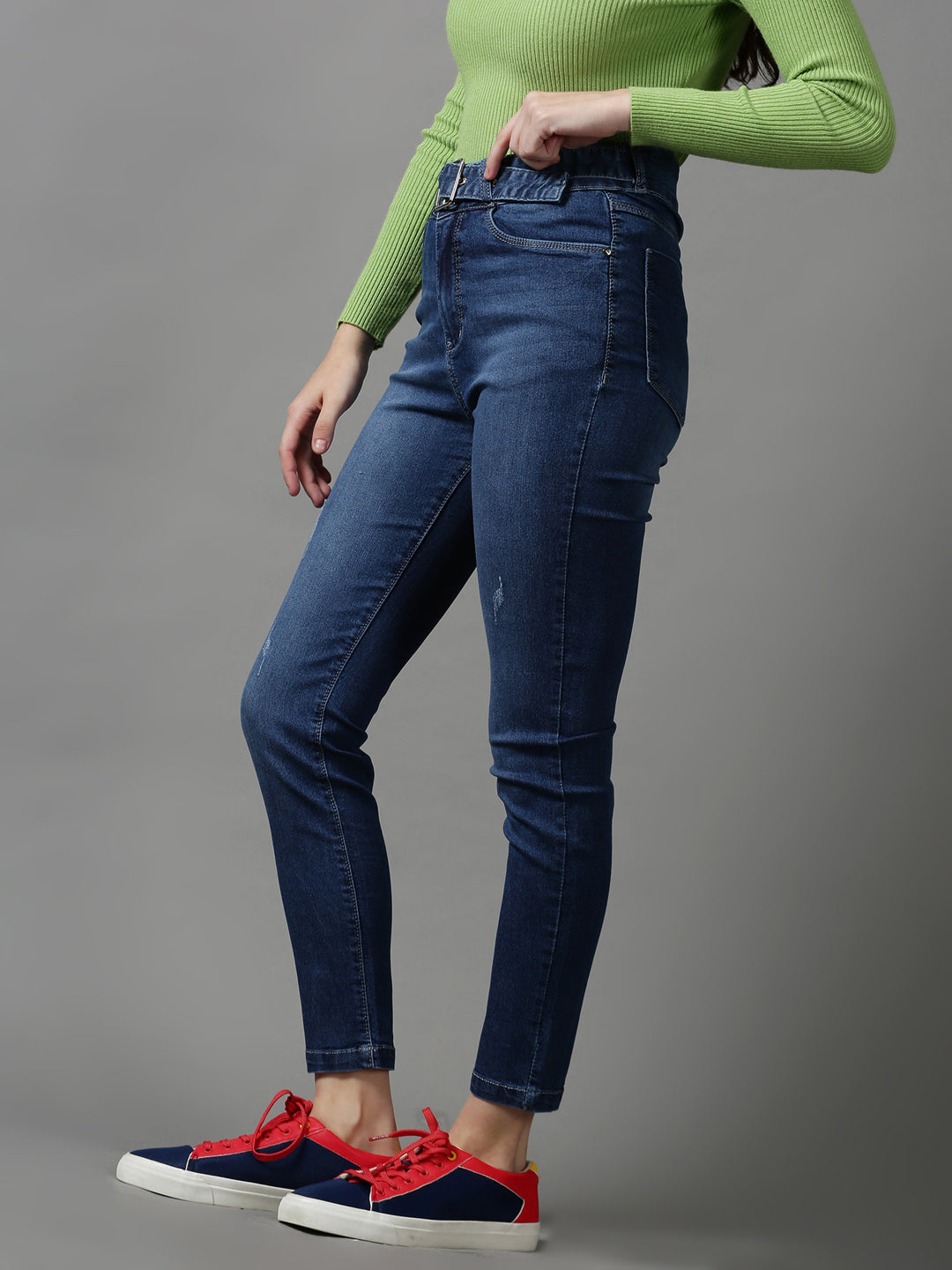 Women's Blue Solid Slim Fit Denim Jeans