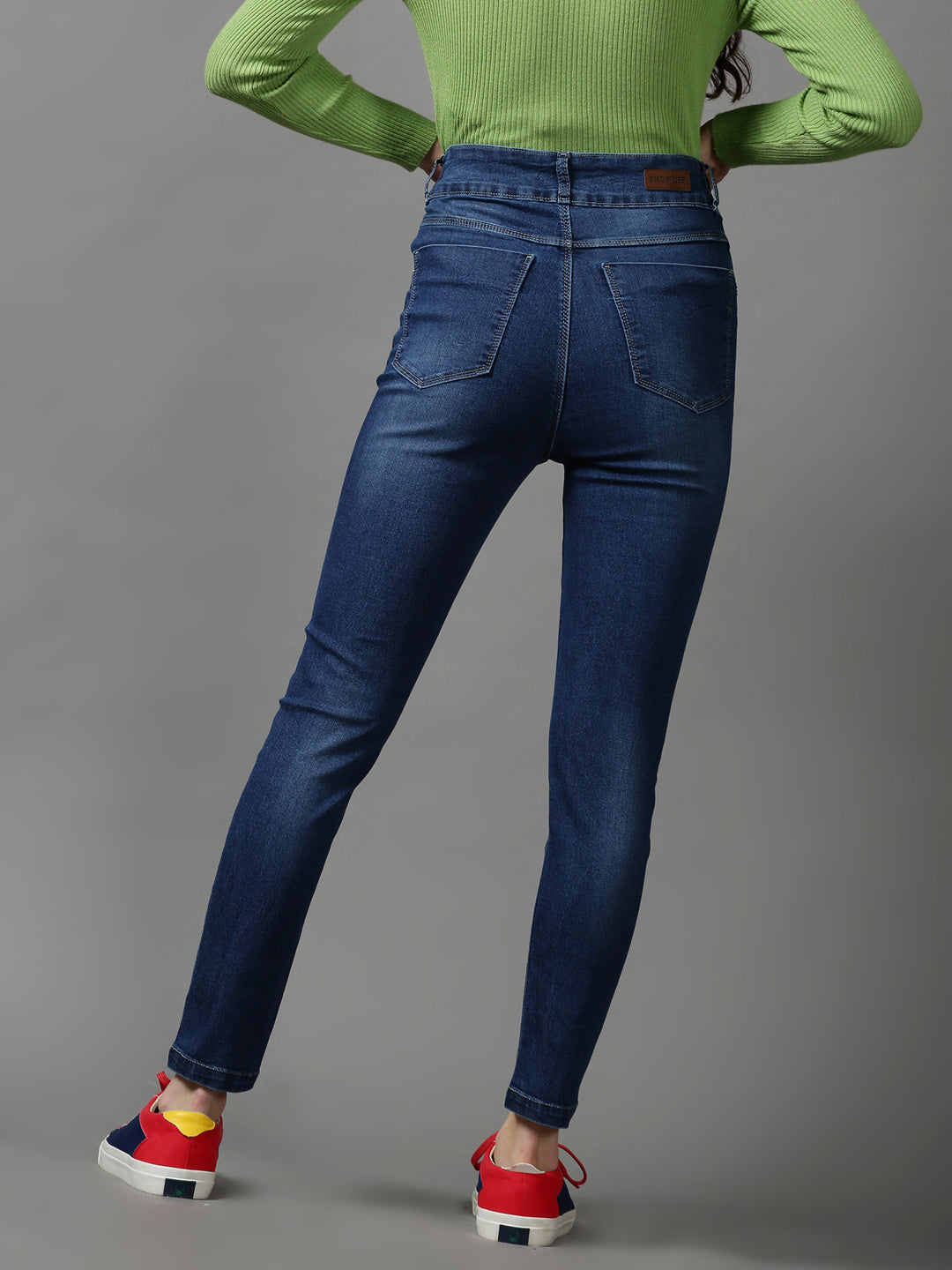 Women's Blue Solid Slim Fit Denim Jeans