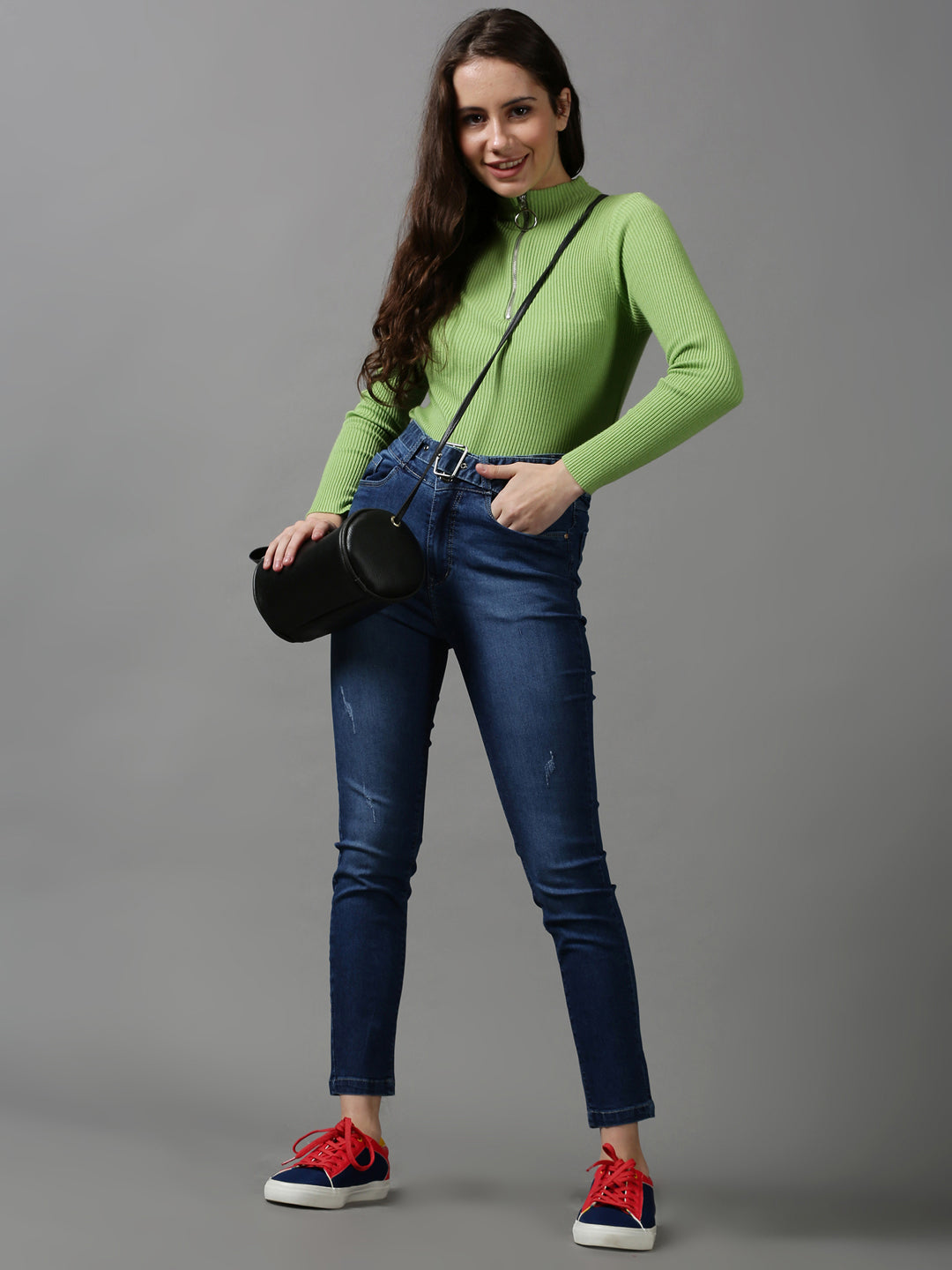 Women's Blue Solid Slim Fit Denim Jeans