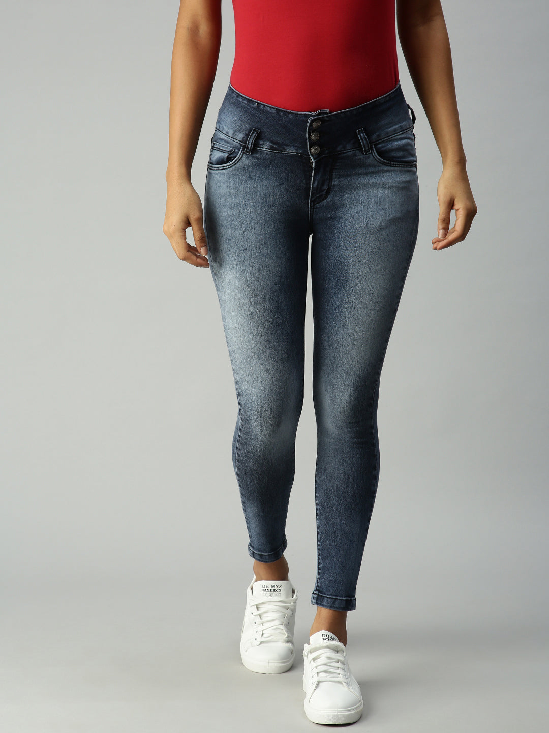 Women's Blue Solid Denim Skinny Jeans