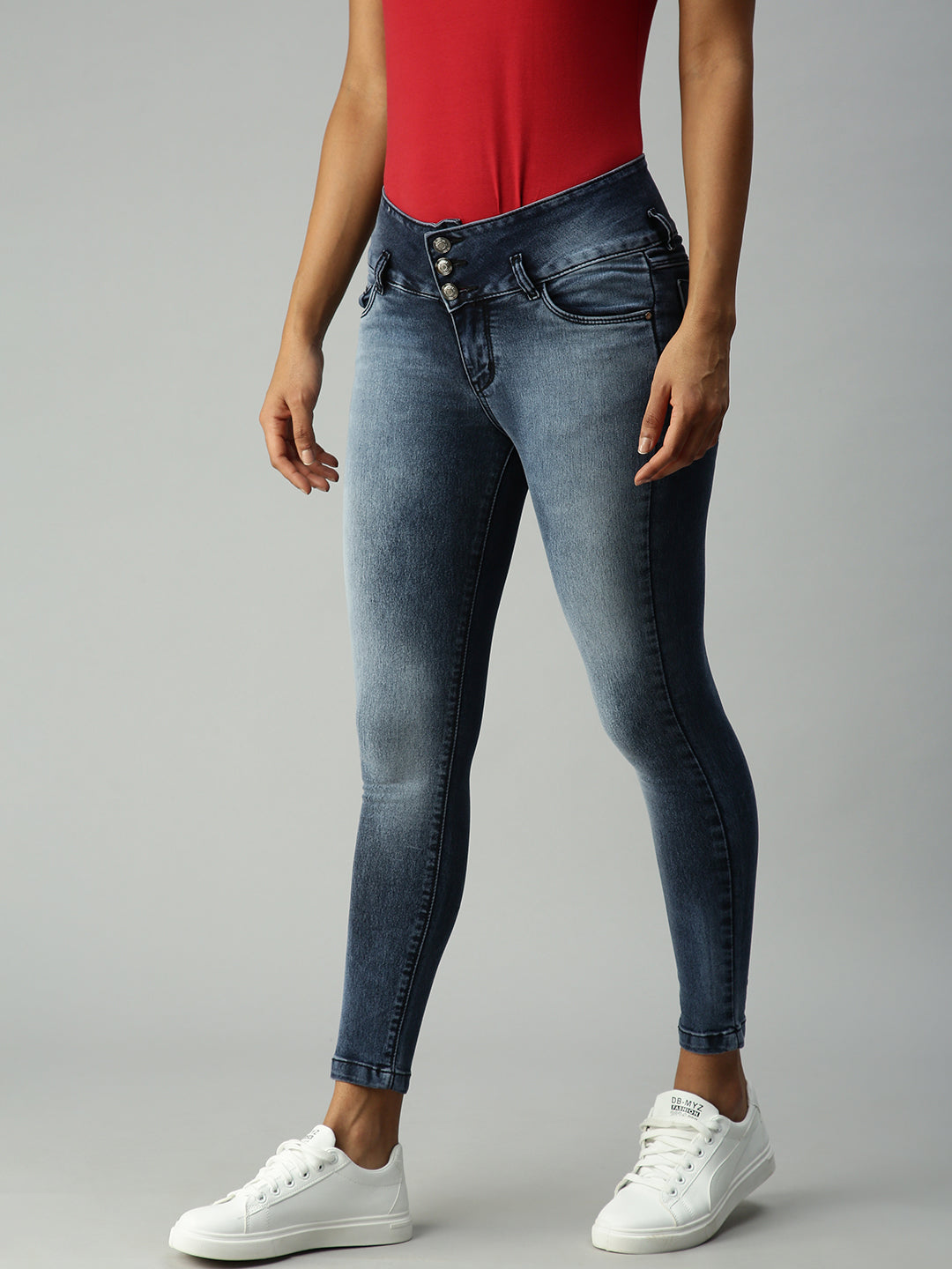 Women's Blue Solid Denim Skinny Jeans