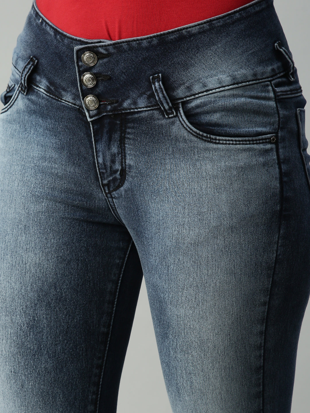 Women's Blue Solid Denim Skinny Jeans