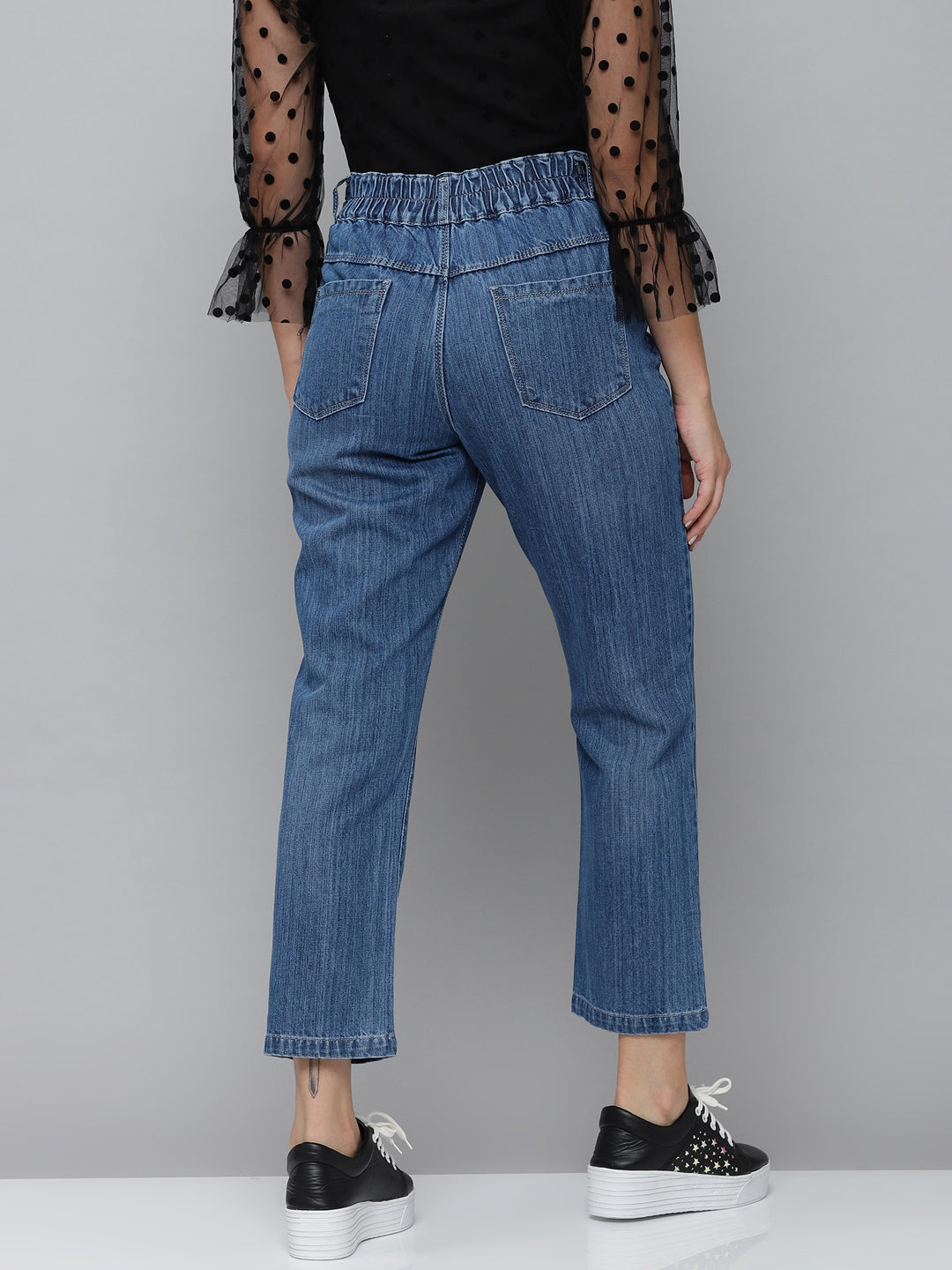 Women's Blue Jean Relaxed Fit High-Rise Mildly Distressed Light Fade Stretchable Jeans