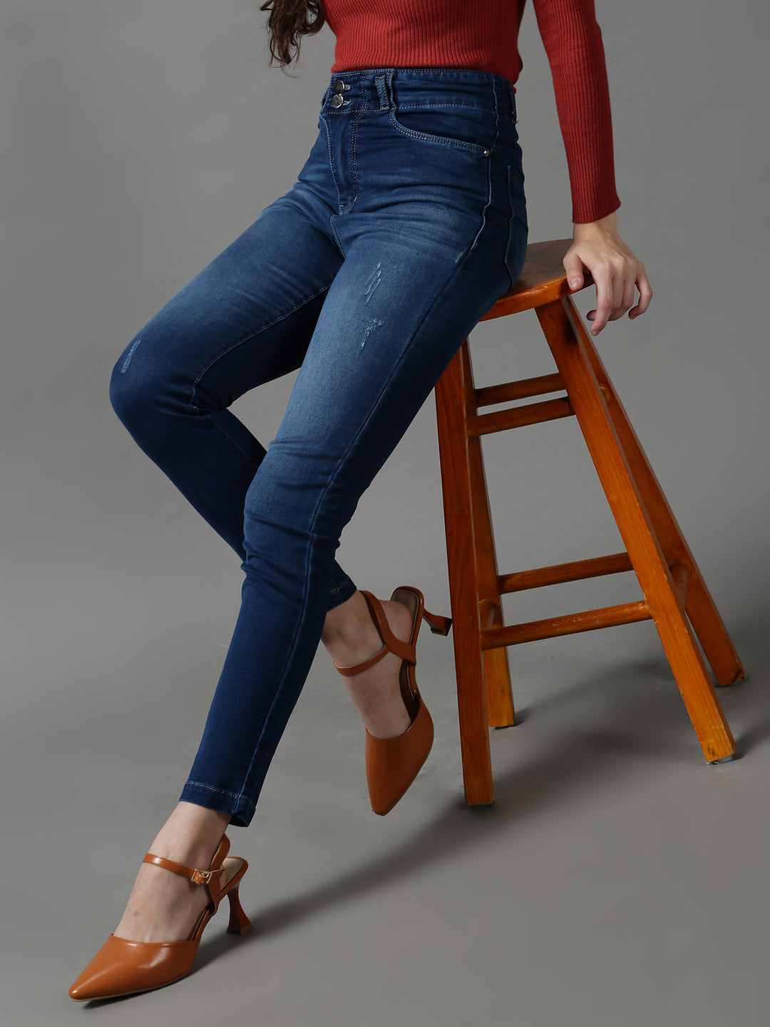 Women's Blue Solid Skinny Fit Denim Jeans