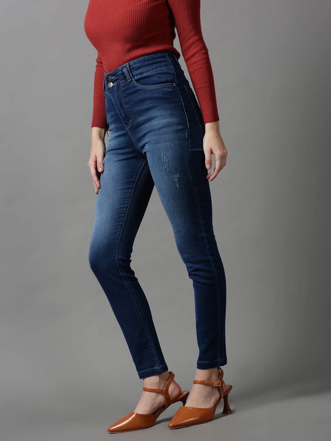 Women's Blue Solid Skinny Fit Denim Jeans