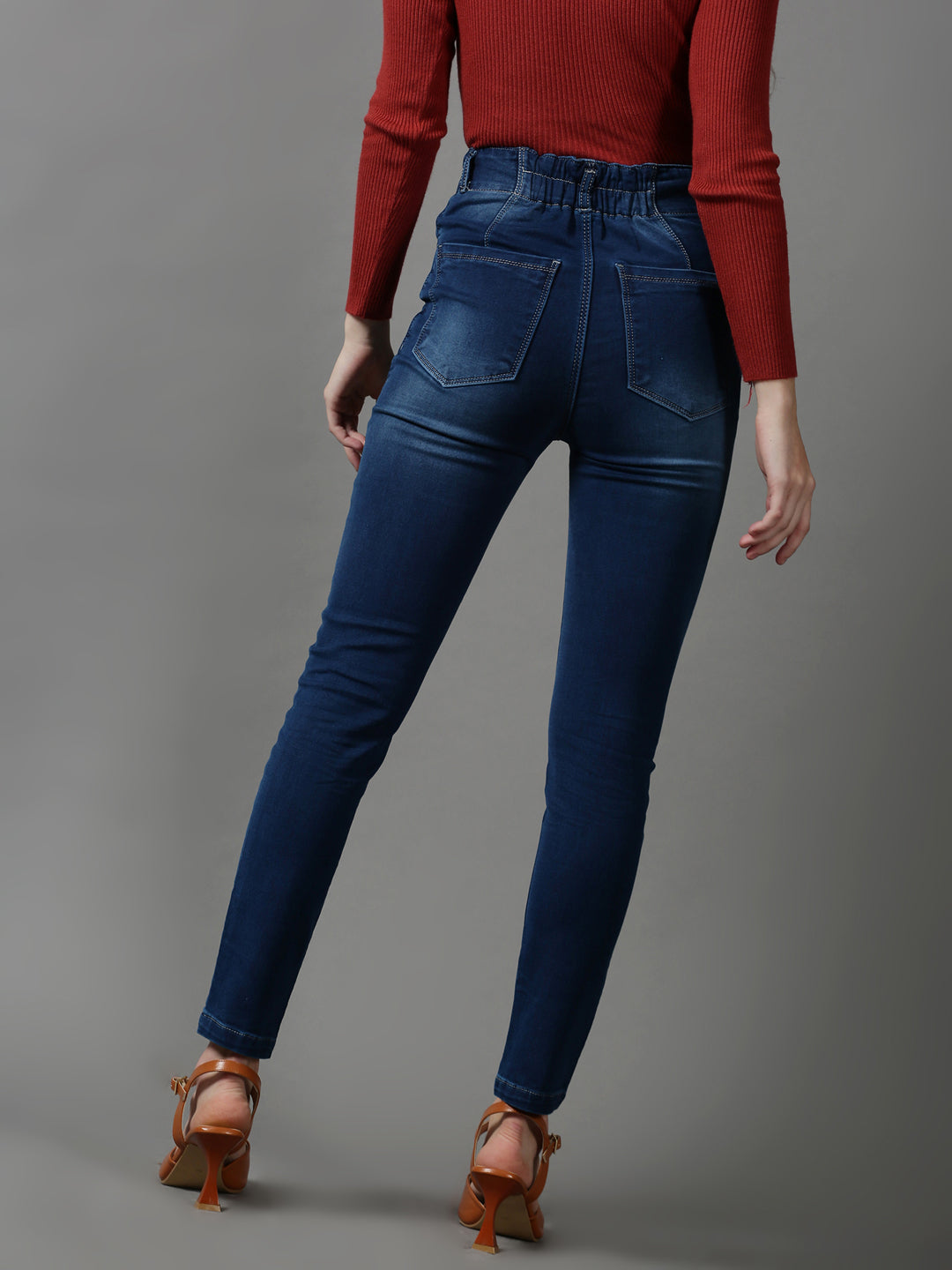 Women's Blue Solid Skinny Fit Denim Jeans