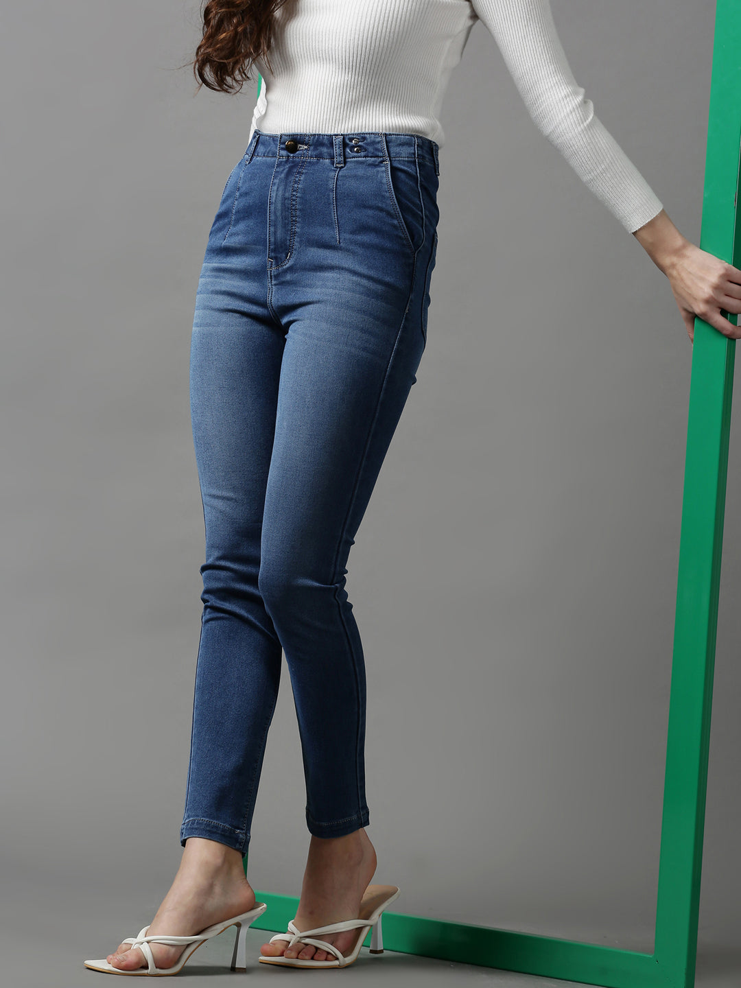 Women's Blue Solid Skinny Fit Denim Jeans