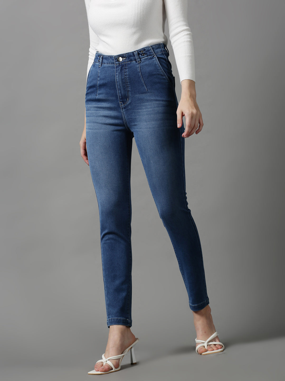 Women's Blue Solid Skinny Fit Denim Jeans