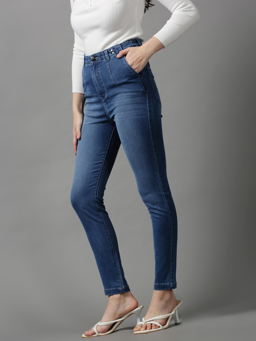 Women's Blue Solid Skinny Fit Denim Jeans