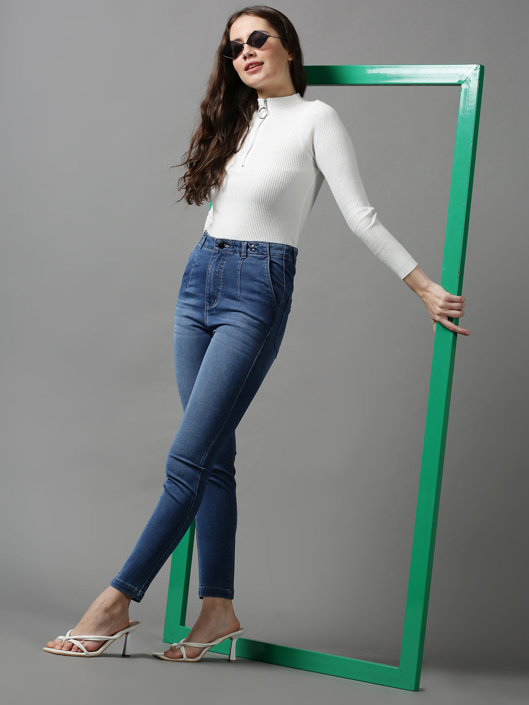 Women's Blue Solid Skinny Fit Denim Jeans