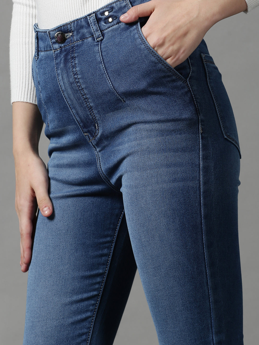 Women's Blue Solid Skinny Fit Denim Jeans