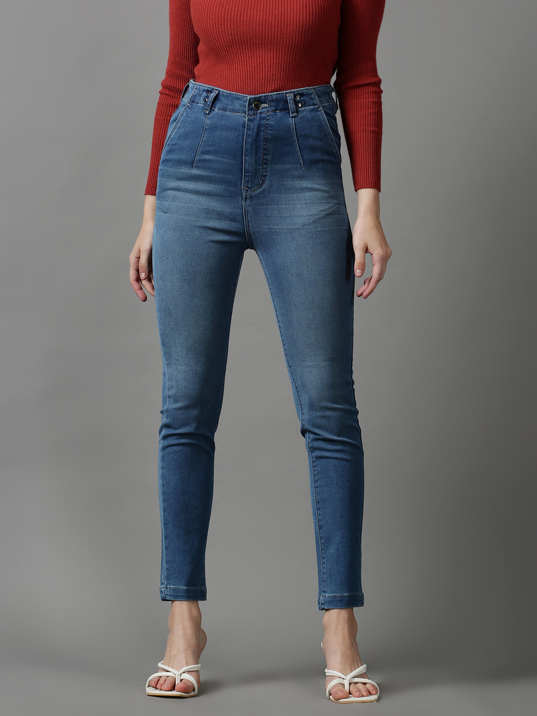 Women's Blue Solid Skinny Fit Denim Jeans