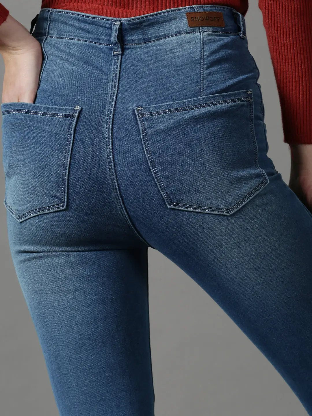 Women's Blue Skinny Fit Mildly Distressed Light Fade Denim Jeans