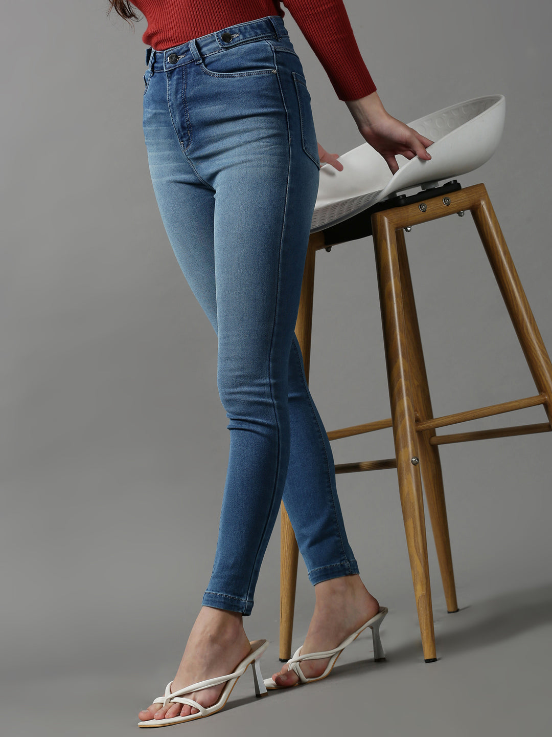 Women's Blue Solid Skinny Fit Denim Jeans