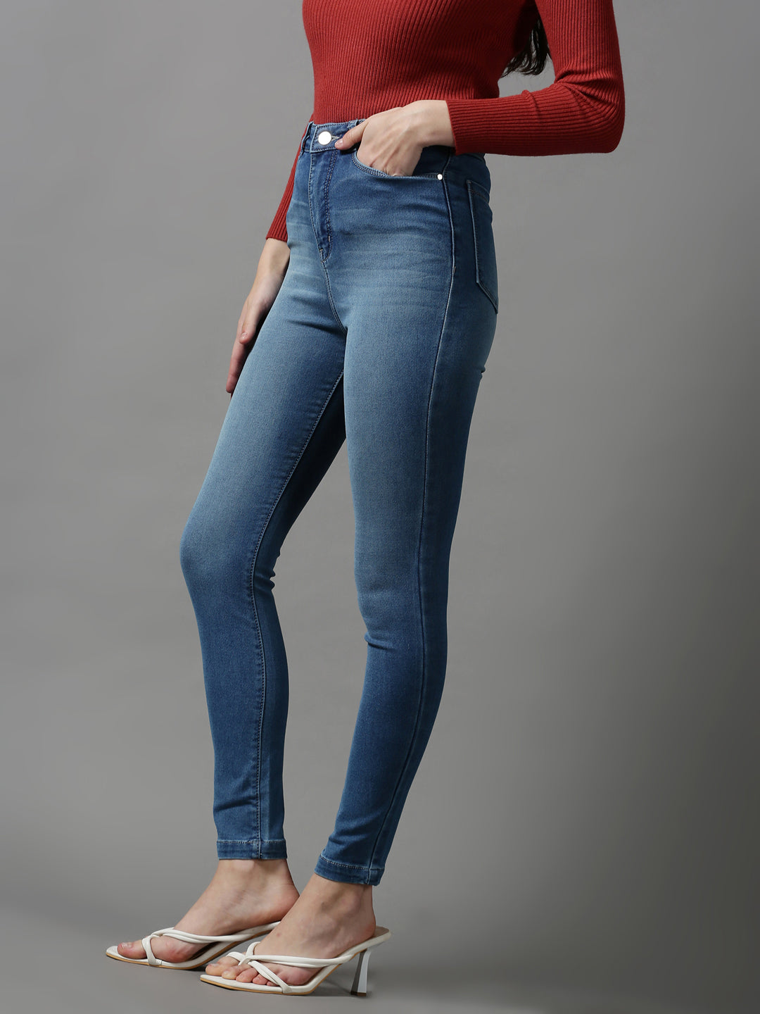 Women's Blue Solid Skinny Fit Denim Jeans