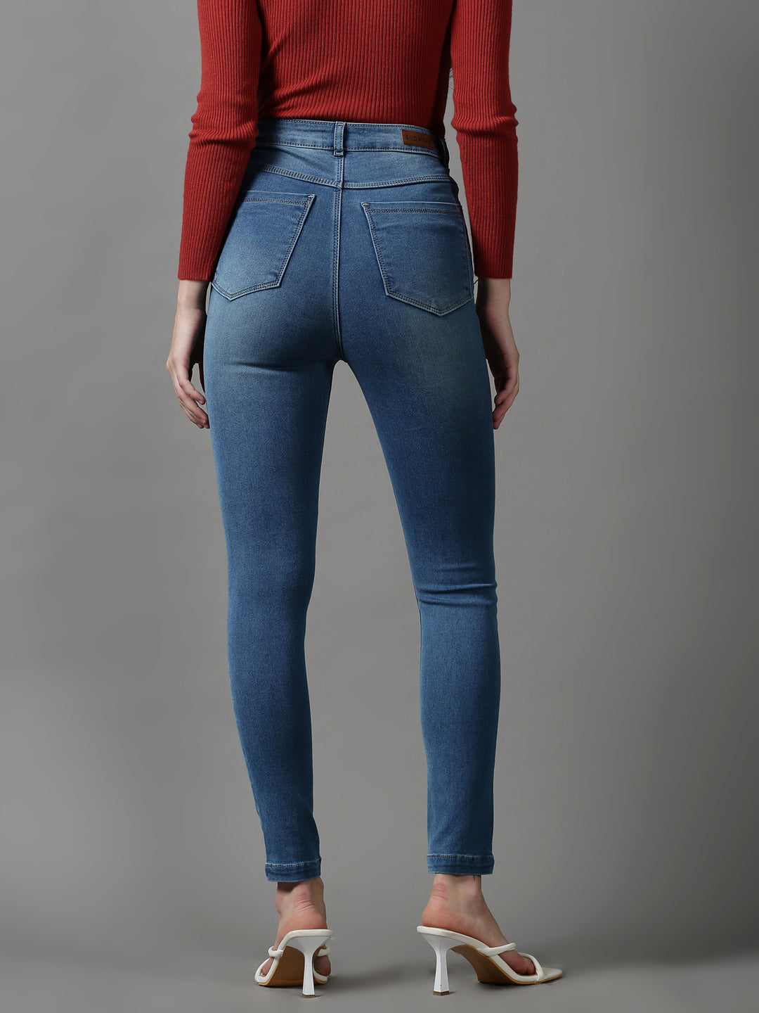 Women's Blue Solid Skinny Fit Denim Jeans