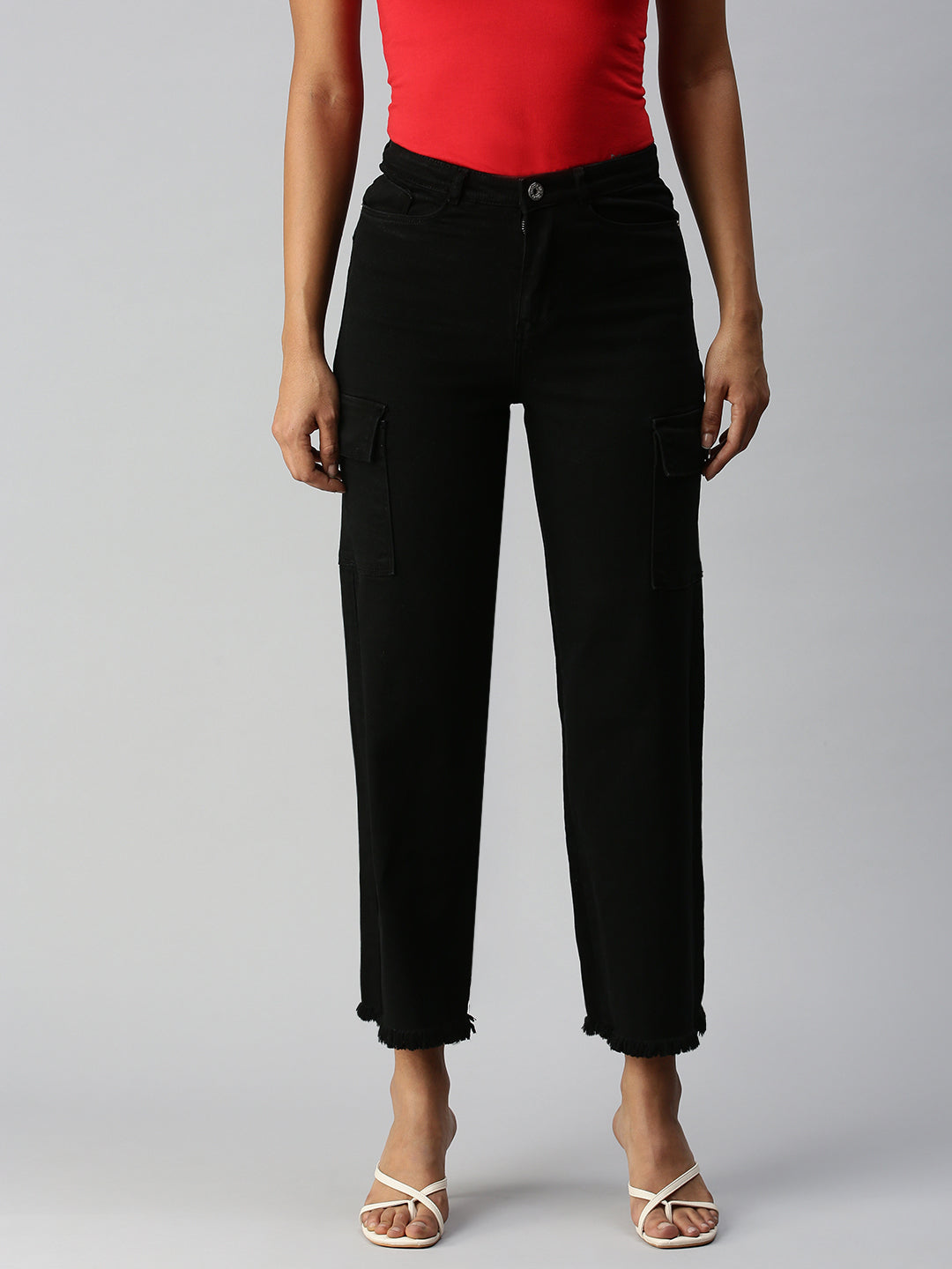 Women's Black Solid Denim Wide Leg Jeans