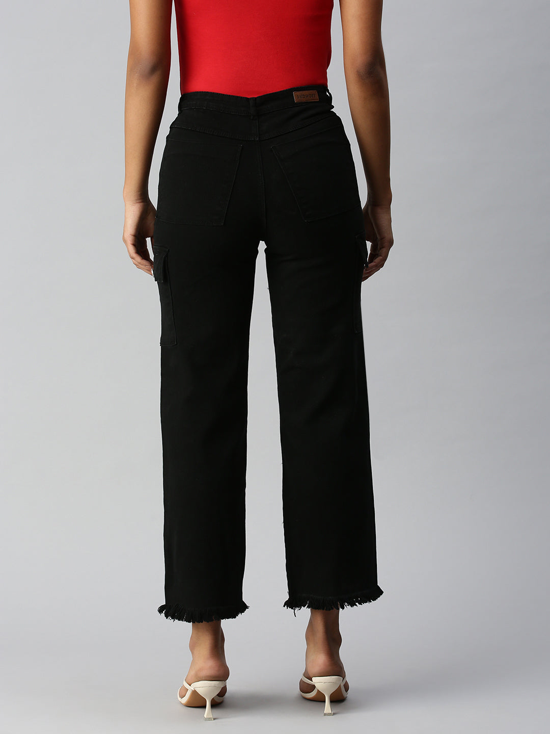 Women's Black Solid Denim Wide Leg Jeans