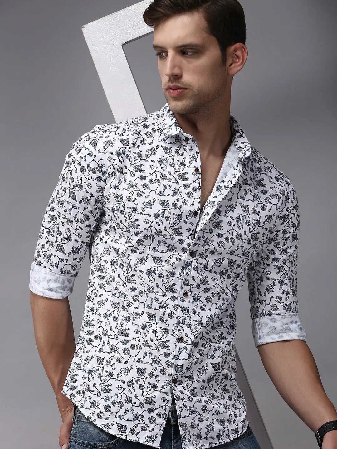 Men's White Printed Casual Shirt