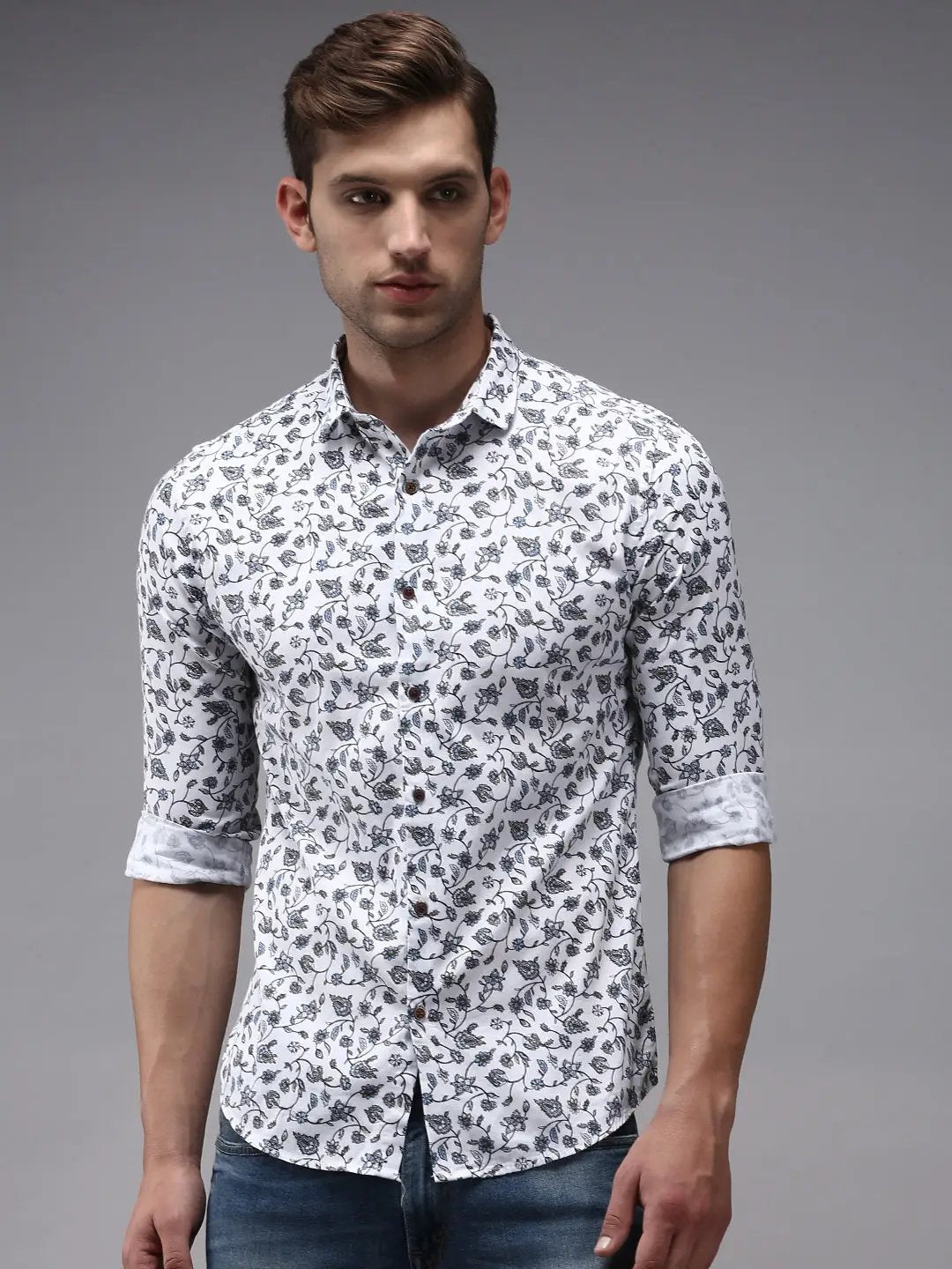 Men's White Printed Casual Shirt