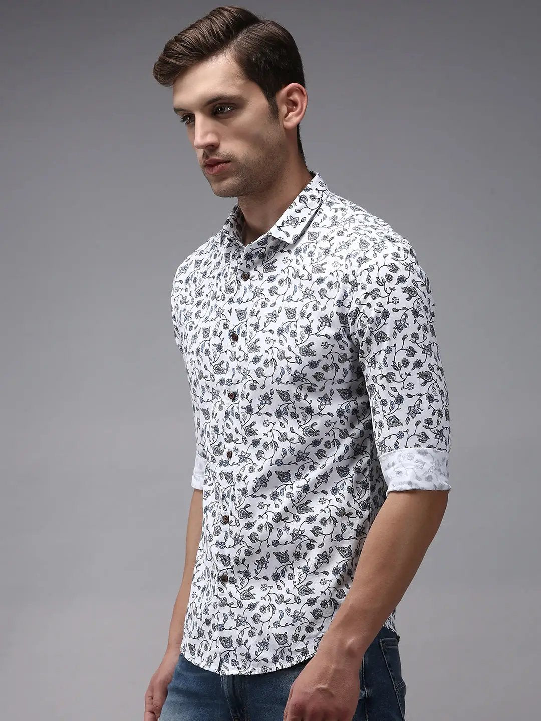Men's White Printed Casual Shirt