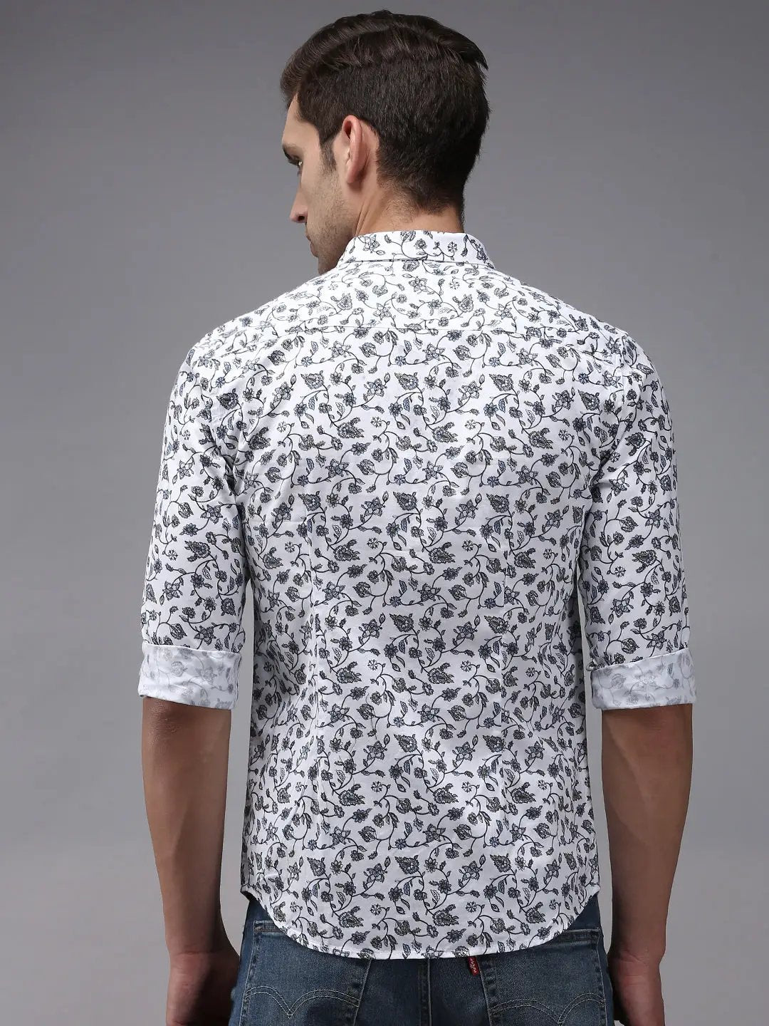 Men's White Printed Casual Shirt