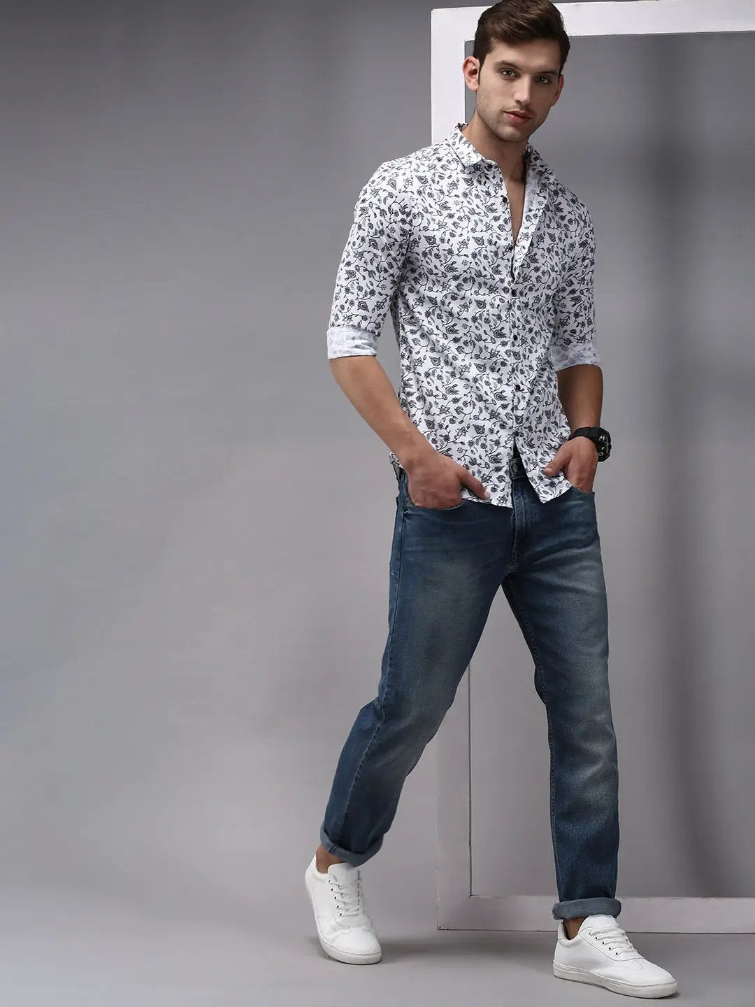 Men's White Printed Casual Shirt