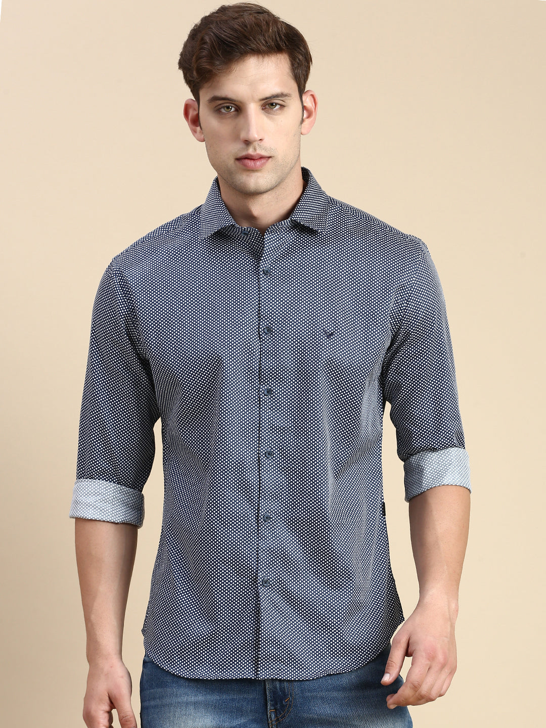 Men Navy Solid Casual Shirt