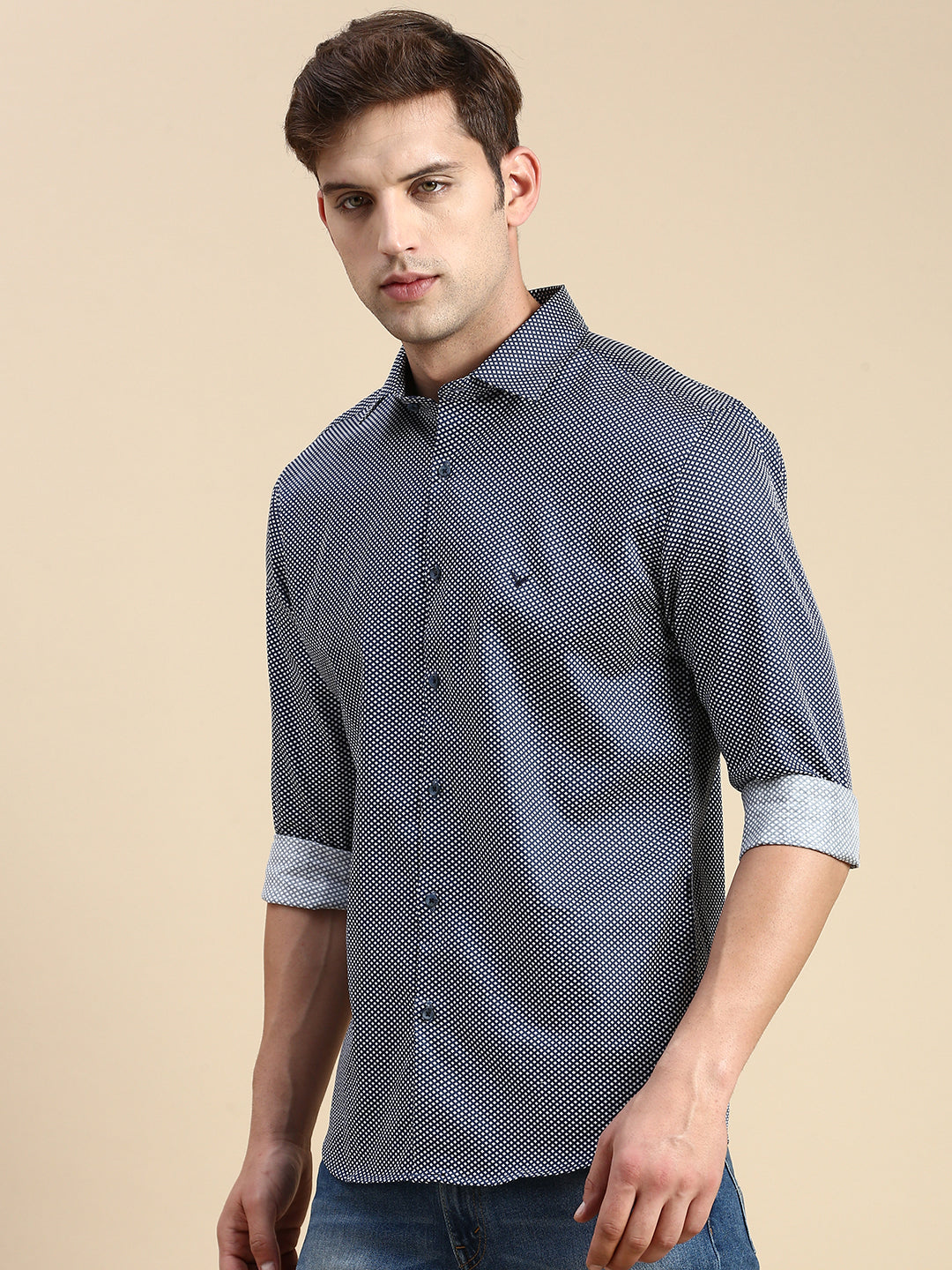 Men Navy Solid Casual Shirt