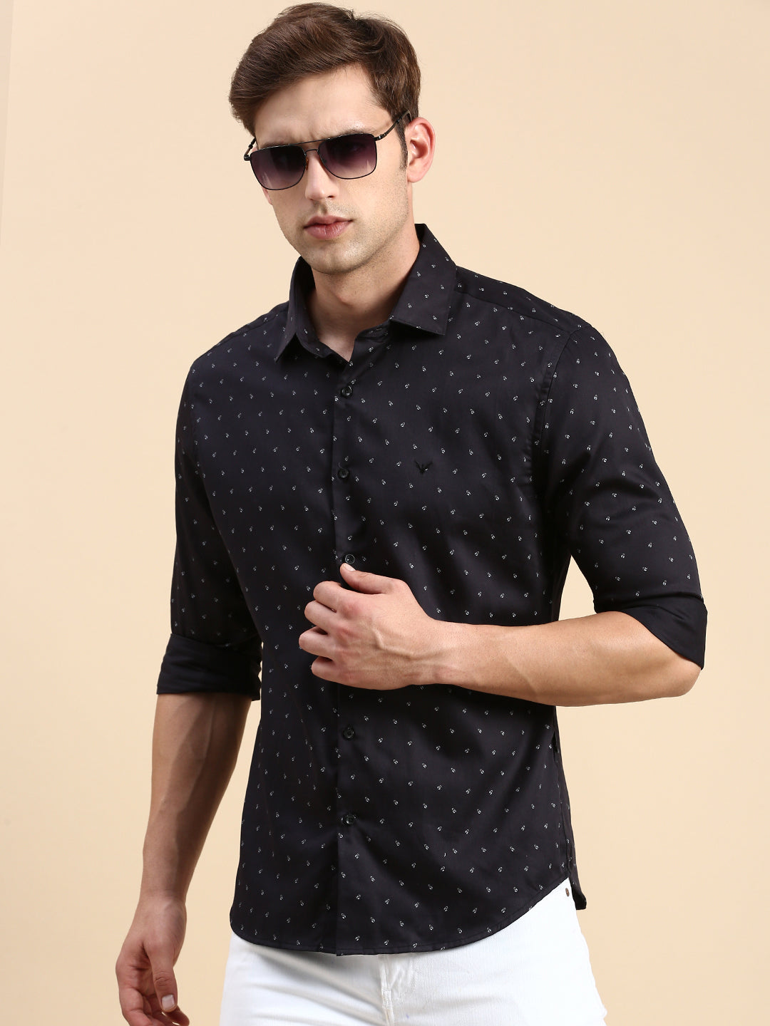 Men Navy Printed Casual Shirt