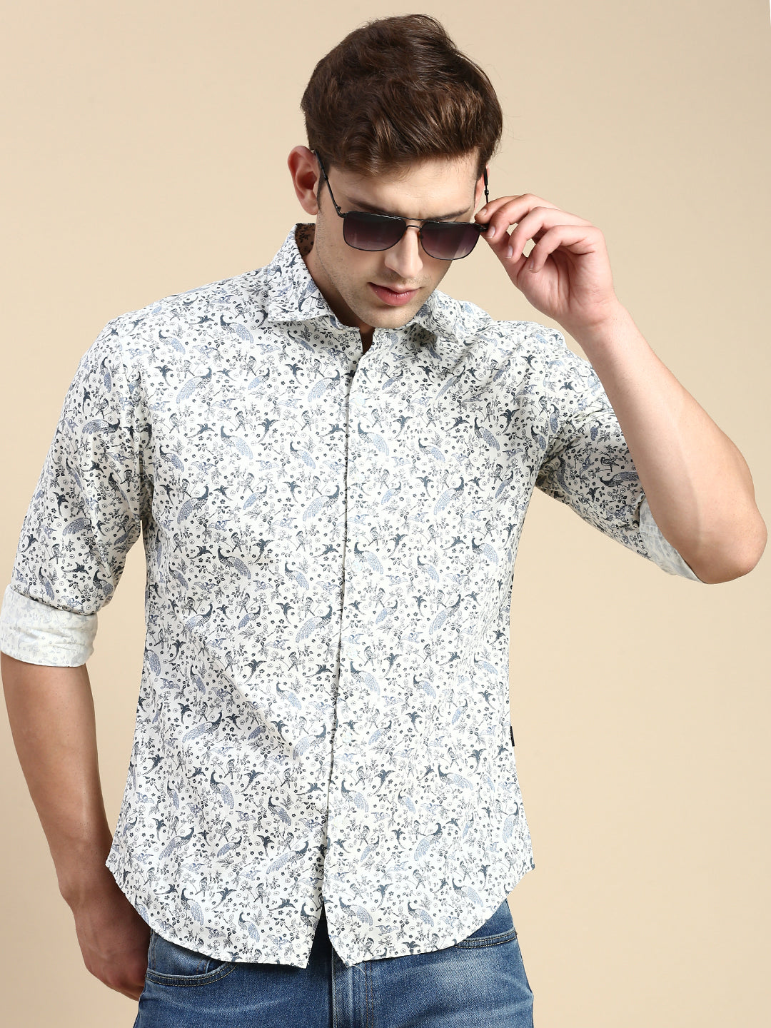 Men White Printed Casual Shirt