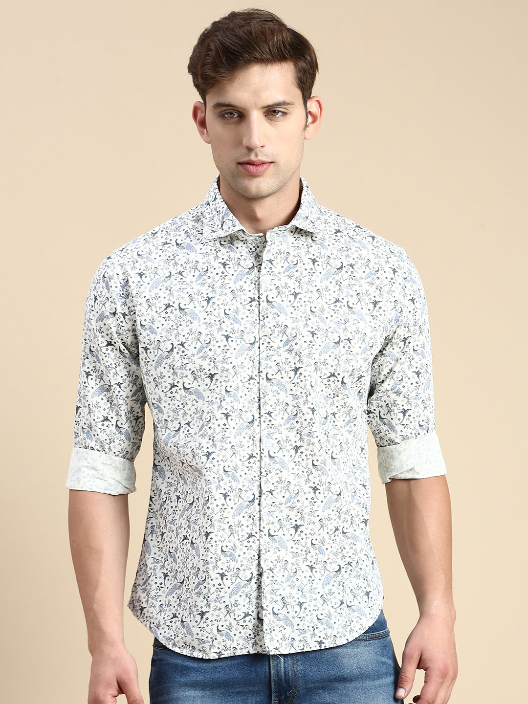 Men White Printed Casual Shirt