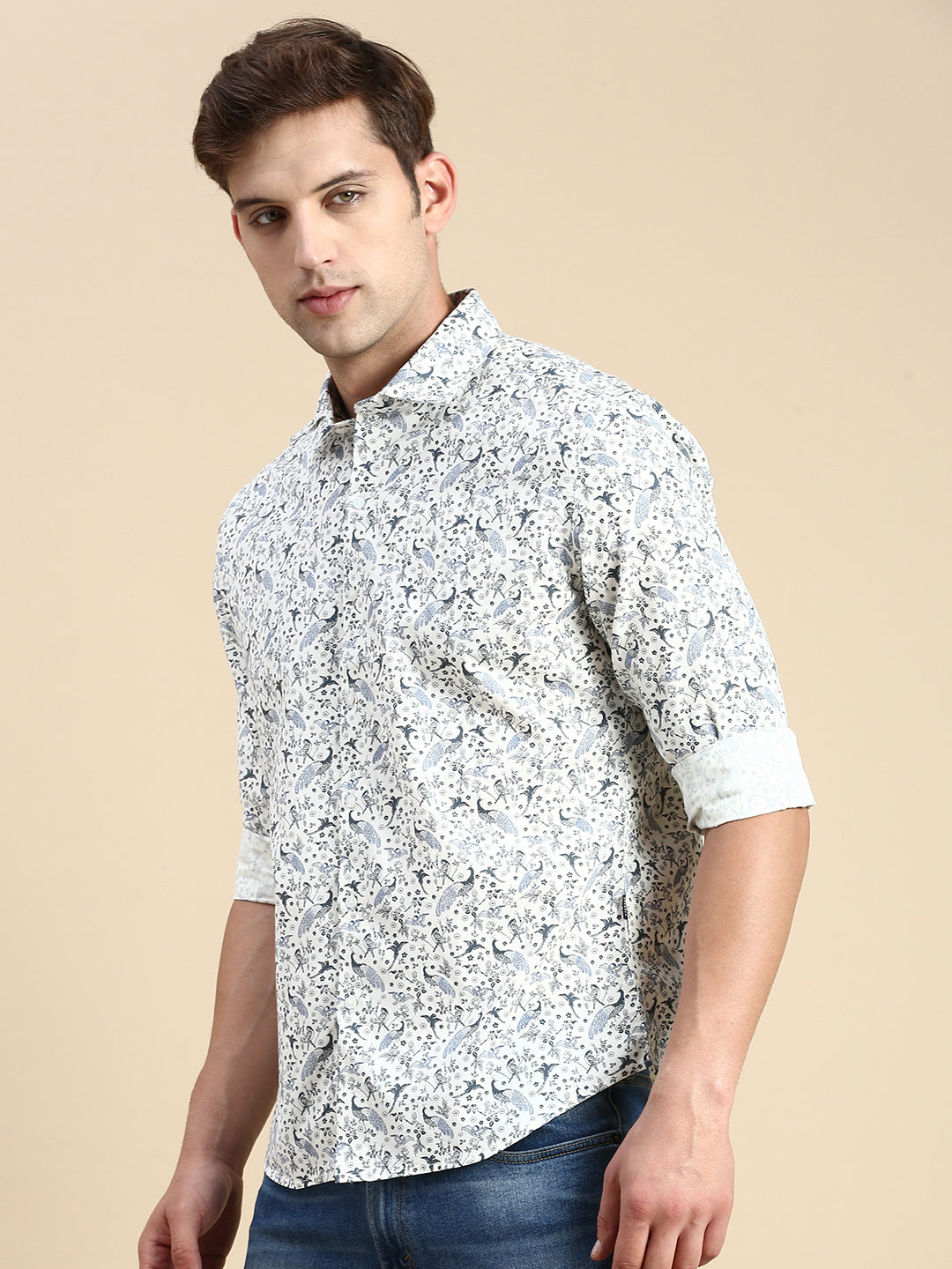 Men White Printed Casual Shirt