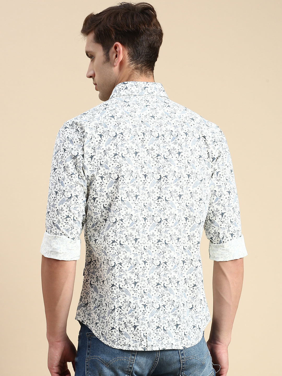 Men White Printed Casual Shirt