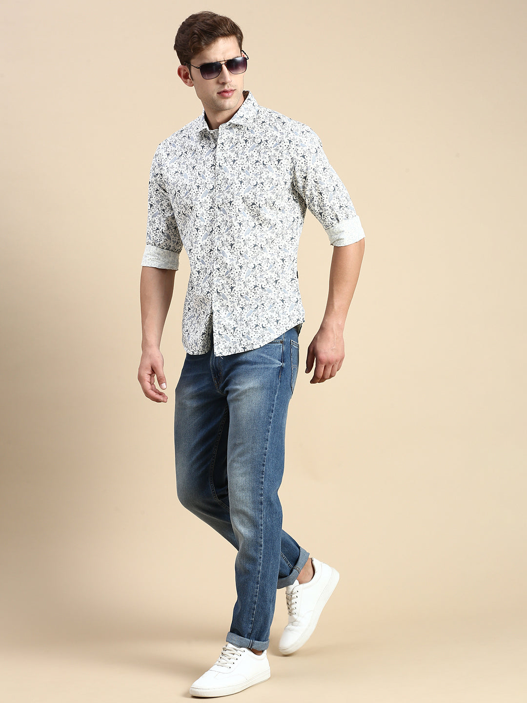 Men White Printed Casual Shirt