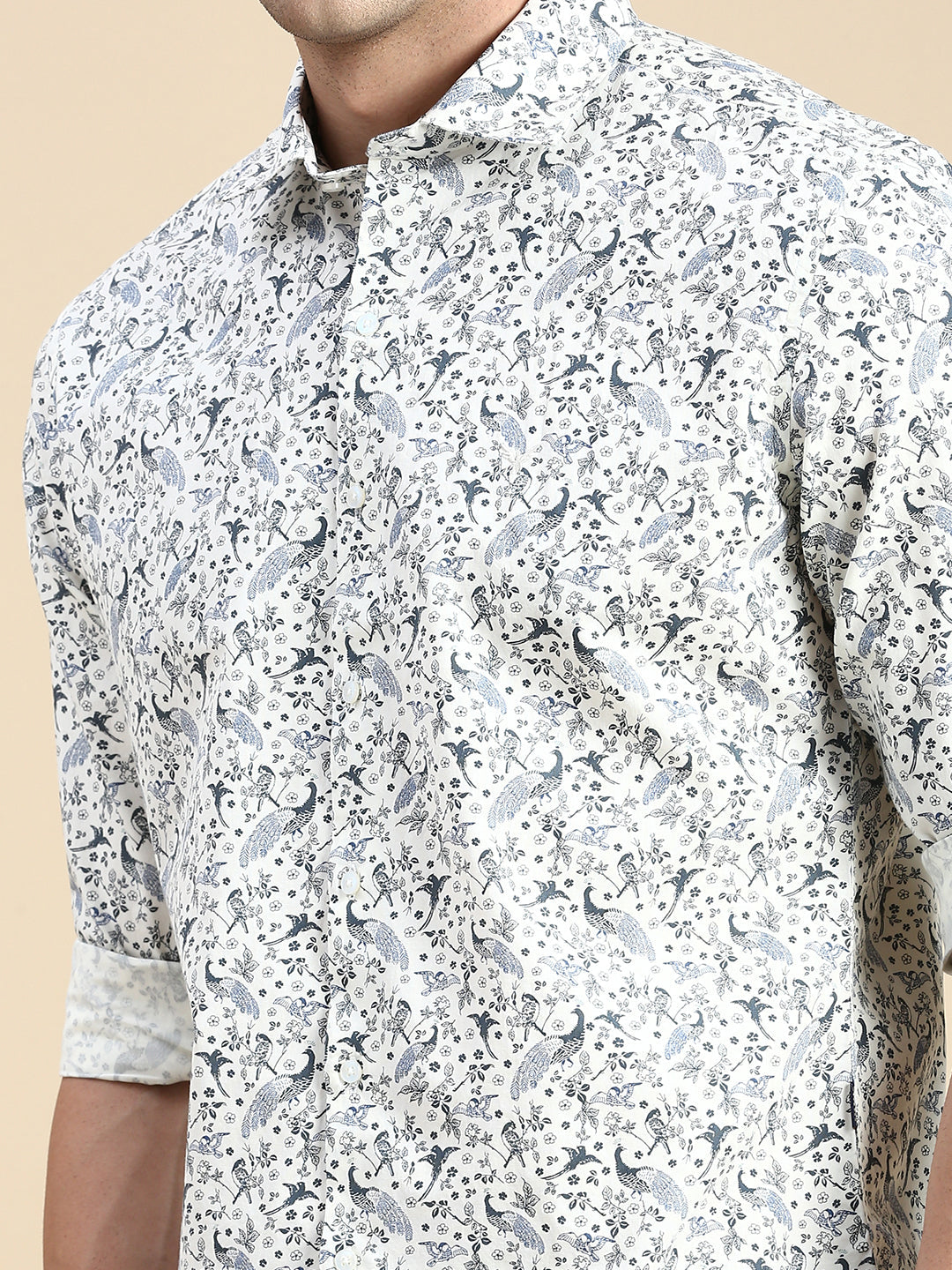 Men White Printed Casual Shirt