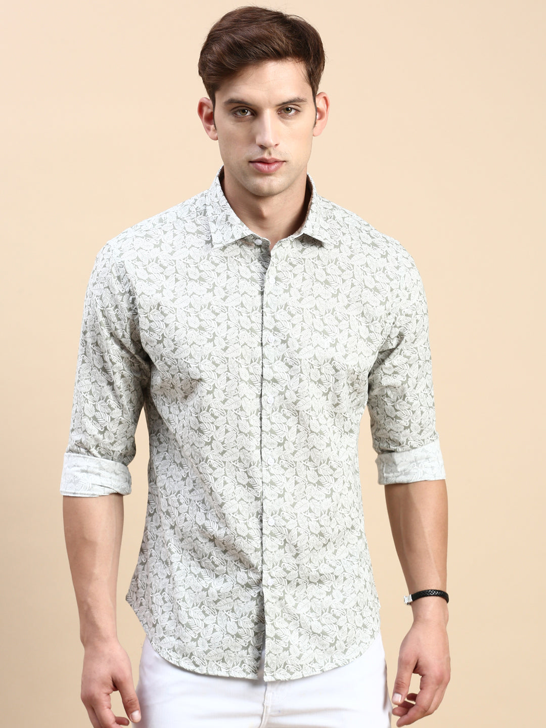 Men Green Printed Casual Shirt