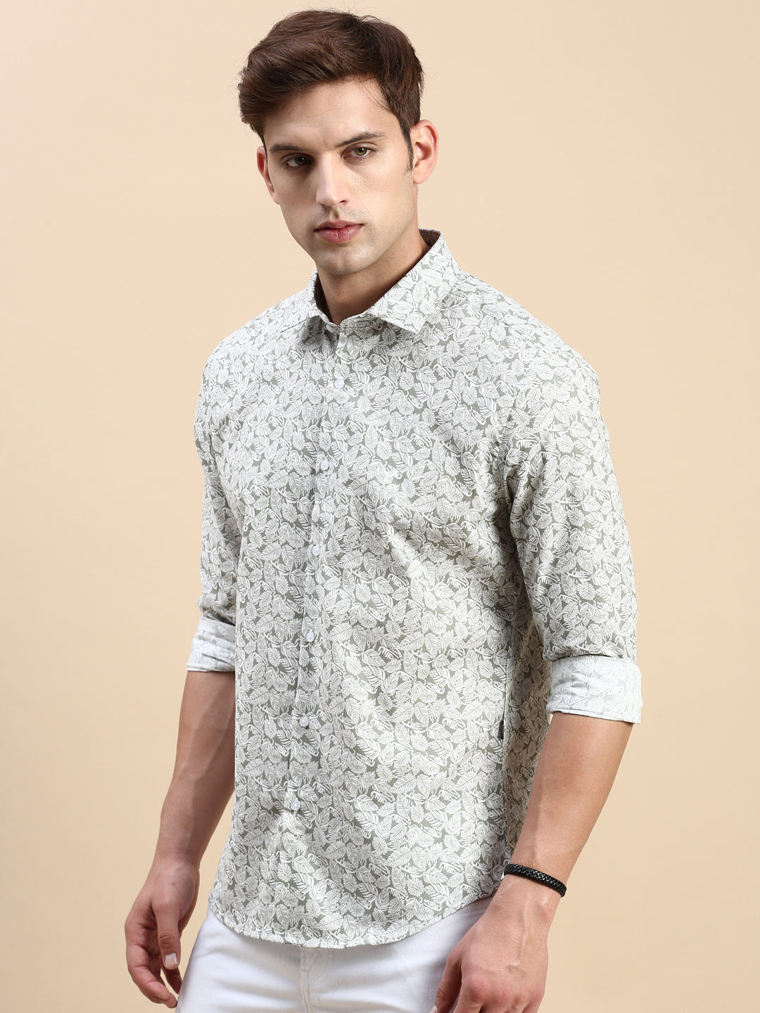 Men Green Printed Casual Shirt