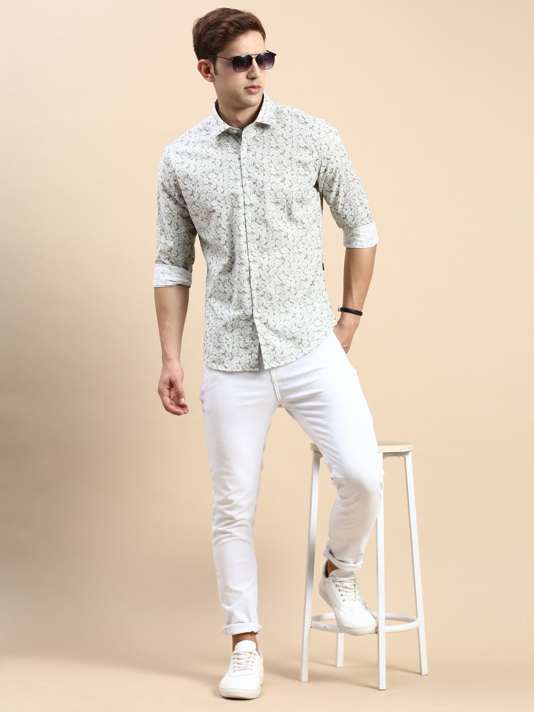 Men Green Printed Casual Shirt