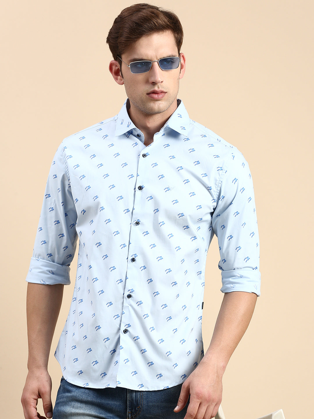 Men Blue Printed Casual Shirt