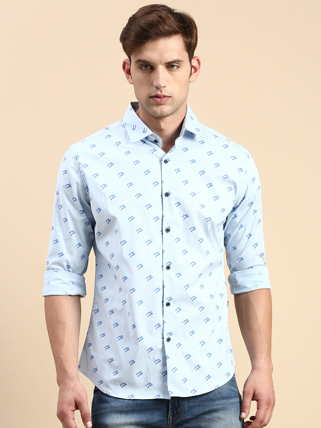 Men Blue Printed Casual Shirt