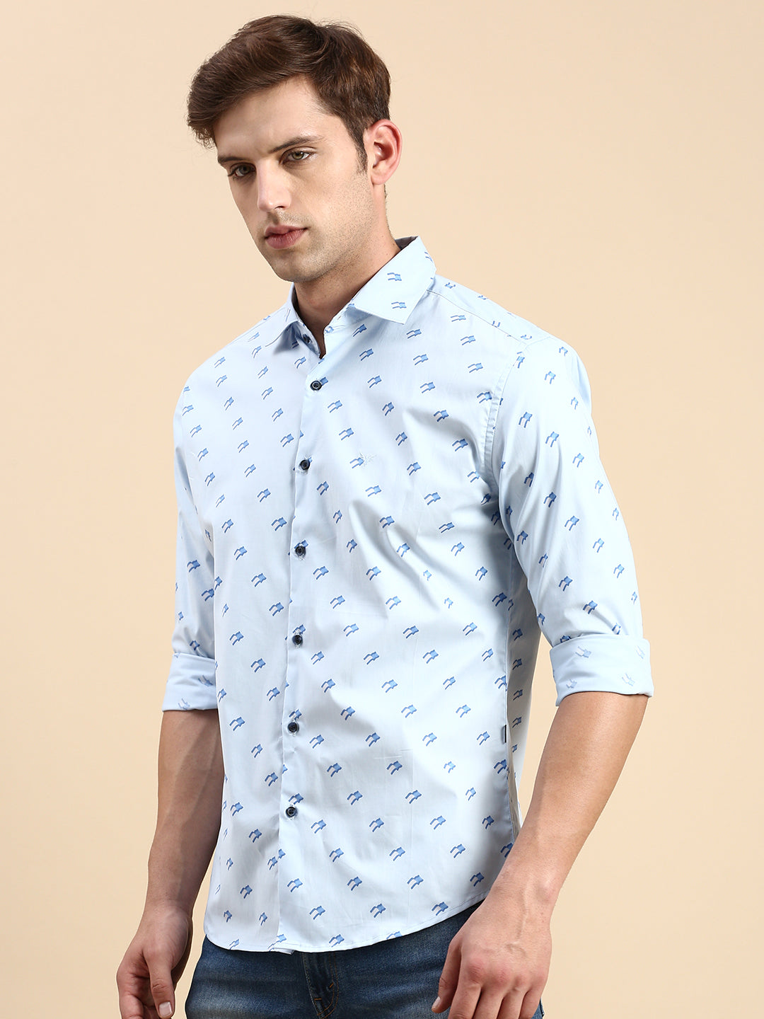 Men Blue Printed Casual Shirt