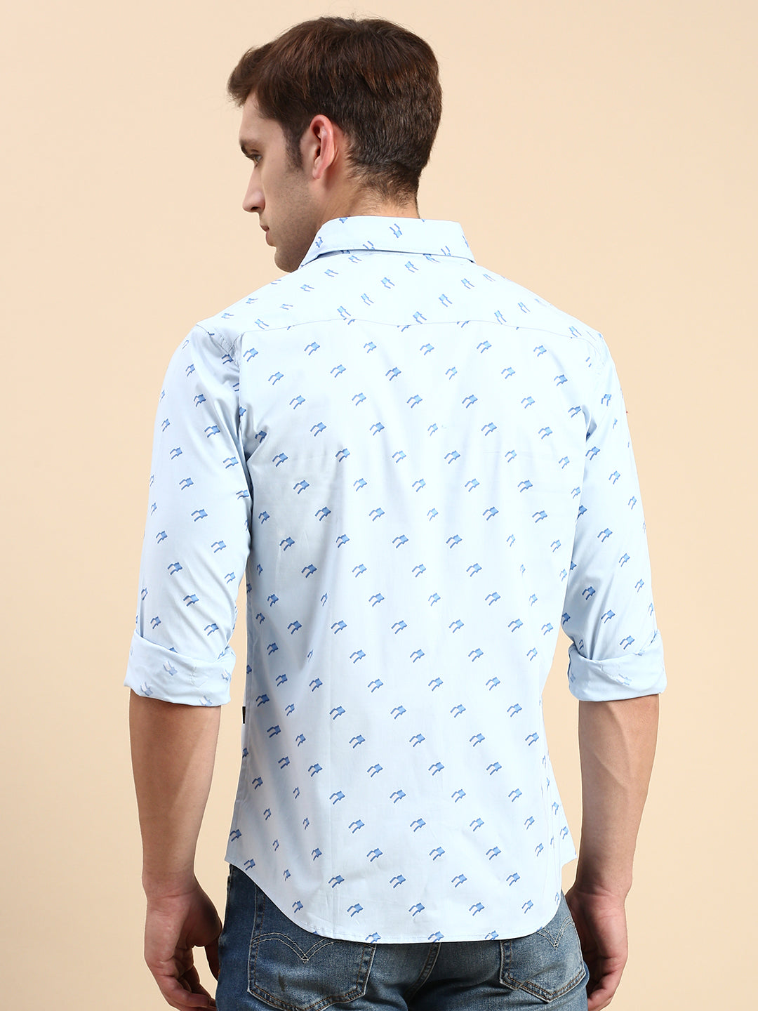 Men Blue Printed Casual Shirt