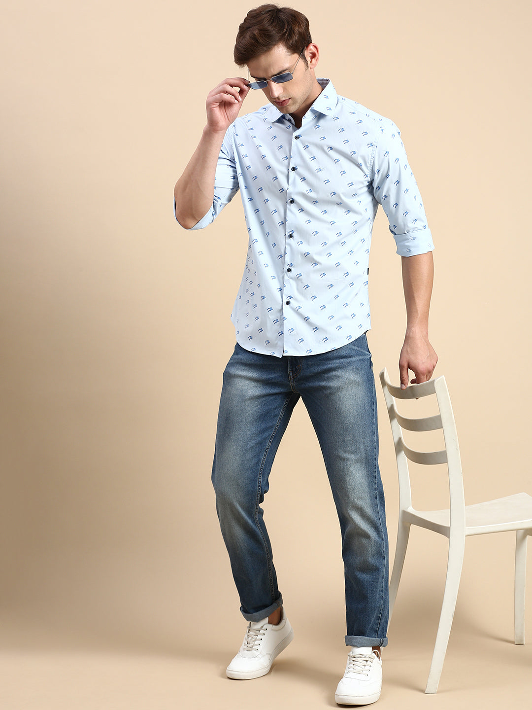 Men Blue Printed Casual Shirt